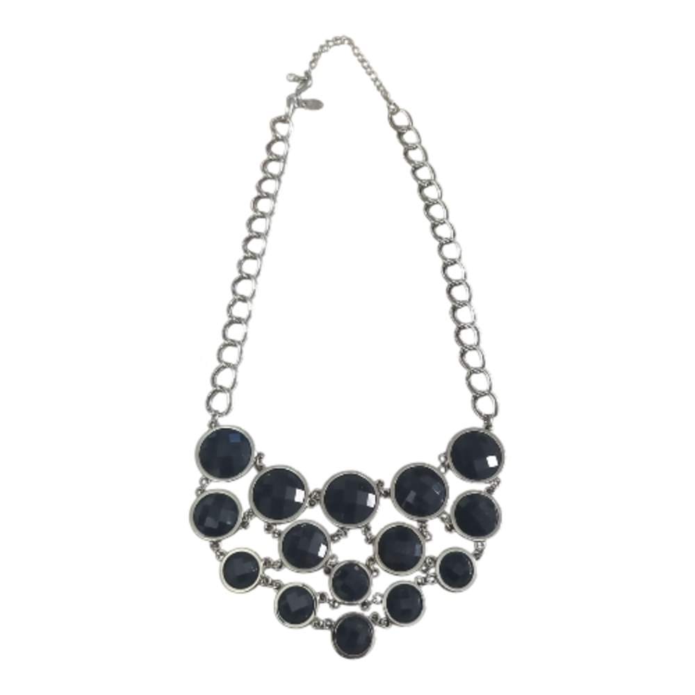 Lia Sophia Retired Keku Necklace Deep Navy Blue Silver Statement Geometric Chic